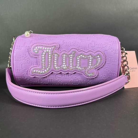 Juicy Couture String Of Pearls Roll Bag Violet Tulle - Rhinestone logo - Picture 3 of 8